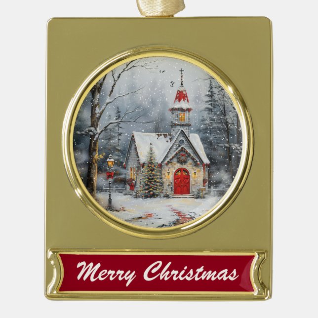 Snowy Chapel Glow Banner-Ornament Gold (Vorderseite)