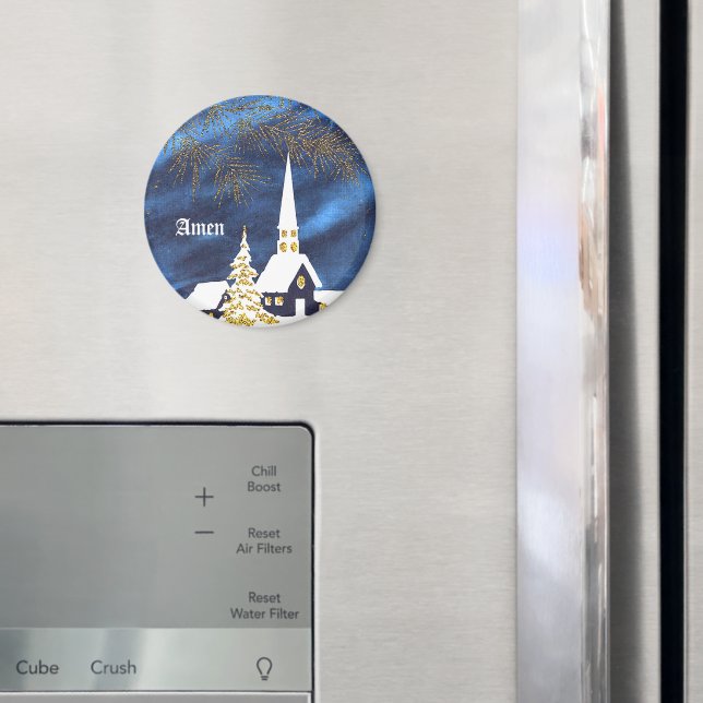 Snowy Christmas Church Amen Magnet (In Situ (Kühlschrank))