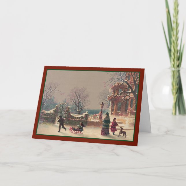 Snowy Christmas Eve - Vintage Karte (Vorderseite)