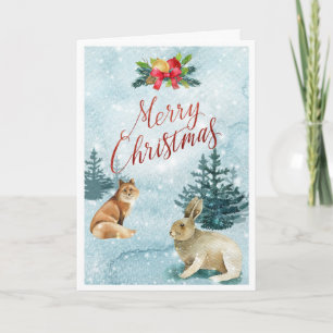 Snowy Christmas Fox und Rabbit Landschaftlich Karte