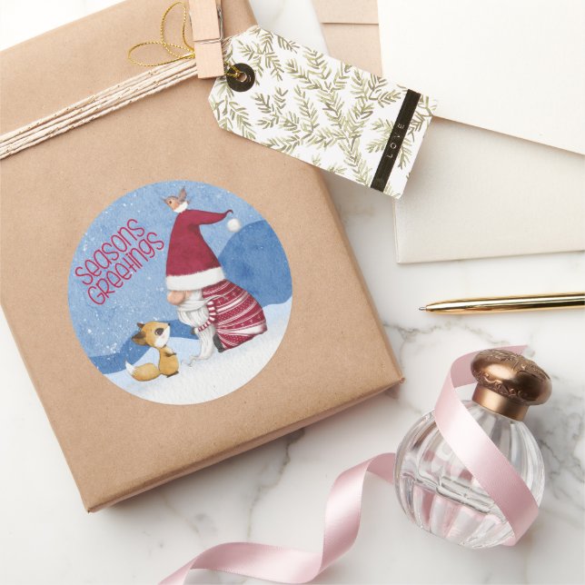 Snowy Christmas Gnome Fox Bird Sticker (Schenken)