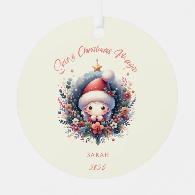 Snowy Christmas Magic Ornament Aus Metall (Vorderseite)