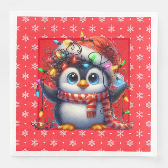 Snowy Christmas Penguin Paper Napkin Serviette (Vorderseite)