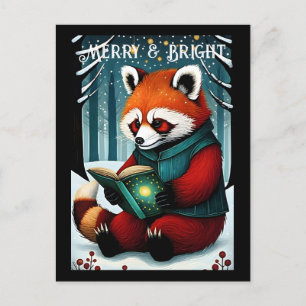 Snowy Christmas Red Panda Reading Book Postcard Postkarte