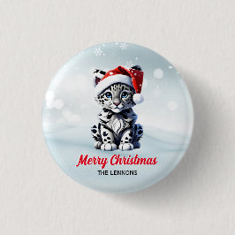 Snowy Christmas Santa Niedlich Snow Leopard Cub Button