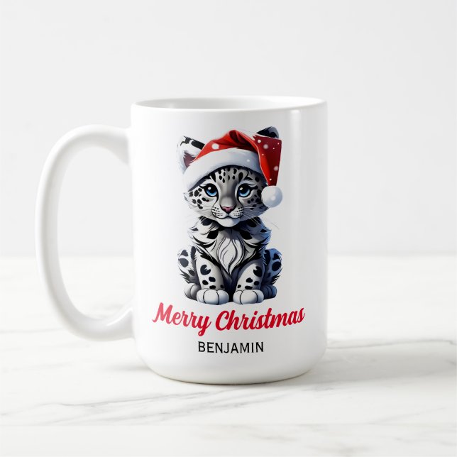 Snowy Christmas Santa Niedlich Snow Leopard Cub Kaffeetasse (Links)
