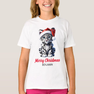 Snowy Christmas Santa Niedlich Snow Leopard Cub T-Shirt
