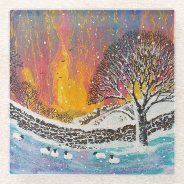 Snowy Christmas Scene Holiday Glasuntersetzer (Vorderseite)