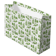 Snowy Christmas Toile | Green Small Gift Bag