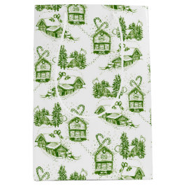 Snowy Christmas Toile | Green Small Gift Bag Mittlere Geschenktüte