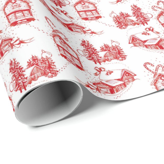 Snowy Christmas Toile | Roter Single  Geschenkpapier (Rolleneckpunkt)