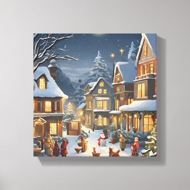 Snowy Christmas Town Leinwanddruck (Vorderseite)