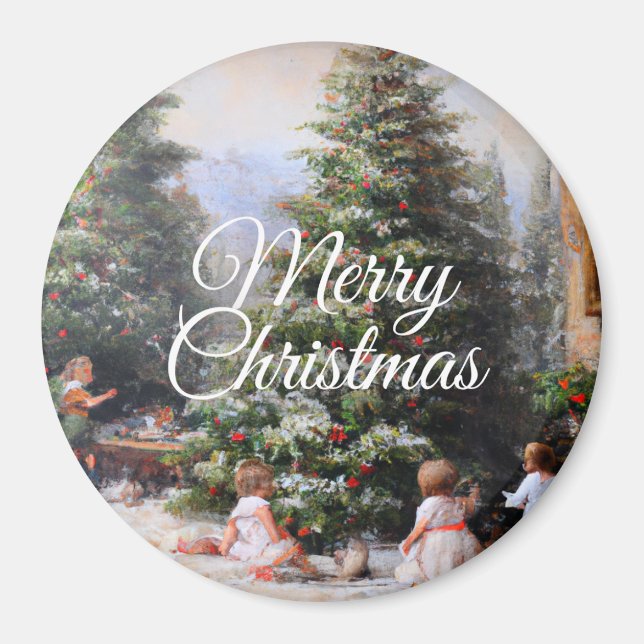 Snowy Christmas Tree Kids' Play Oil Painting Magnet (Vorne)