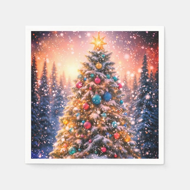 Snowy Christmas Tree Paper Napkins Serviette (Vorderseite)