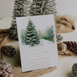 Snowy Christmas Trees Gold Foil Weihnachtsfest Par Folieneinladung