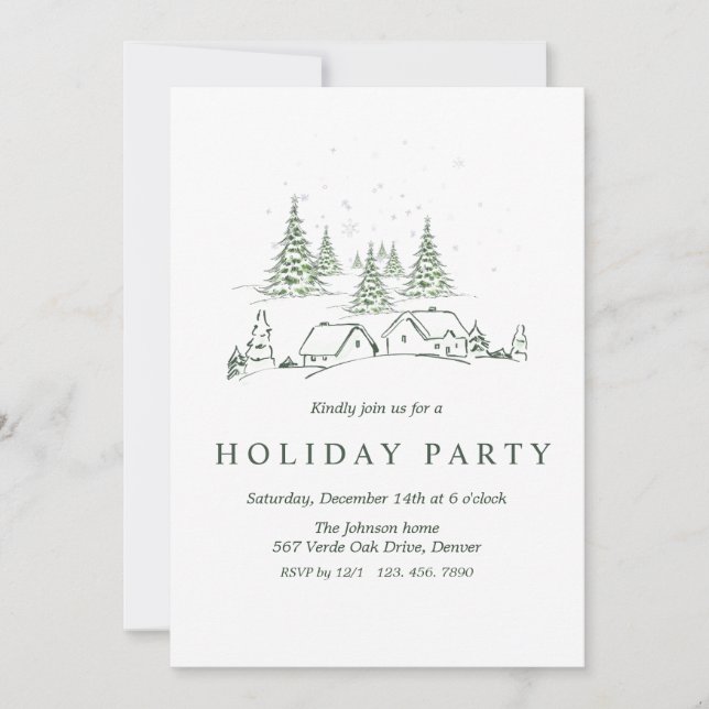 Snowy Christmas Village Party Einladung (Vorderseite)