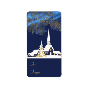 Snowy Church Weihnachtsgeschenk Tag Stickers Adressaufkleber