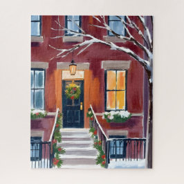 Snowy City Stoop | Christmas Winter Watercolor Puzzle