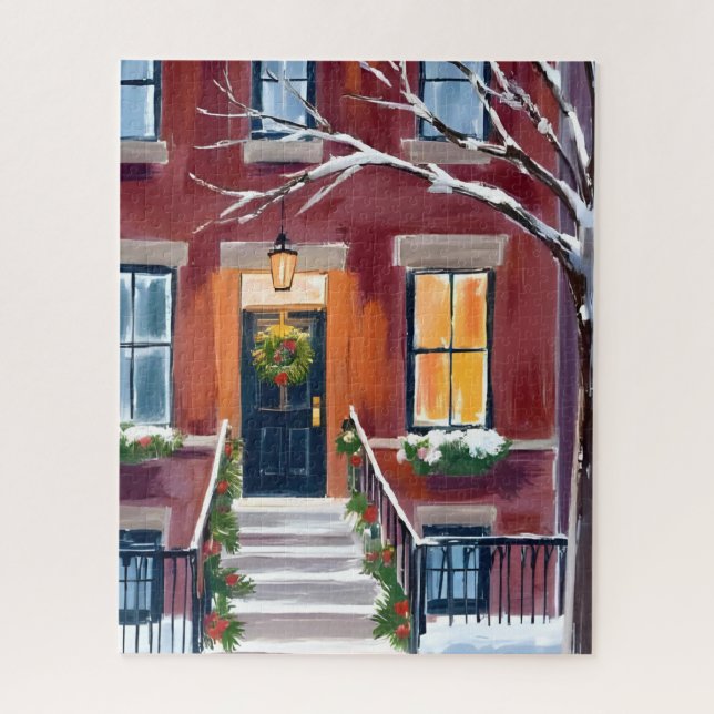 Snowy City Stoop | Christmas Winter Watercolor Puzzle (Vertikal)