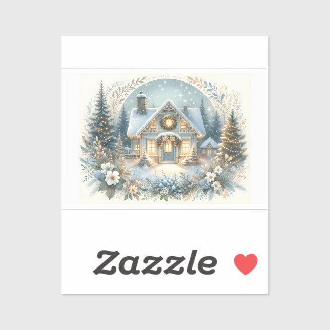Snowy Cottage Glow Scene Aufkleber (Blatt)