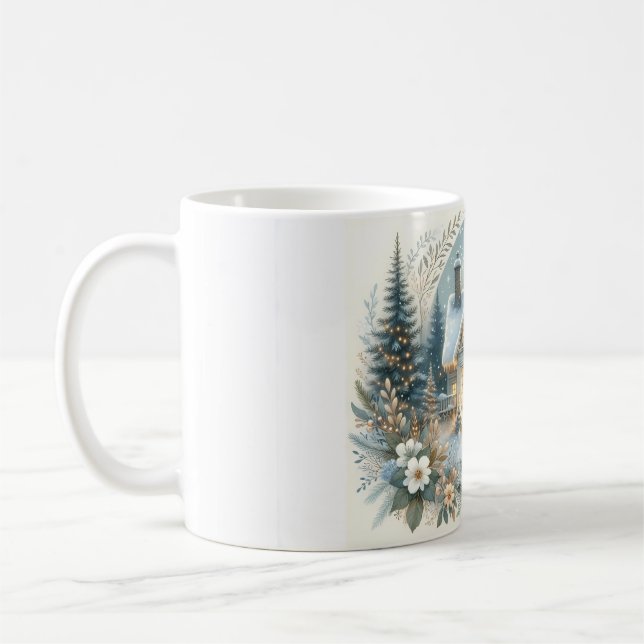 Snowy Cottage Glow Scene Kaffeetasse (Links)