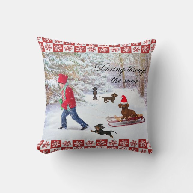 Snowy Dackel Winter Wonderland Accent Pillow Kissen (Vorderseite)