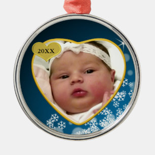 Snowy Dark Blue Baby's Birth Year Foto Weihnachten Ornament Aus Metall