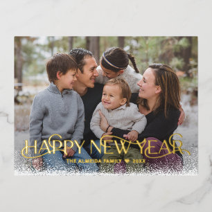 Snowy Day FOIL Happy New Year Holiday Postcard Folien Feiertagspostkarte