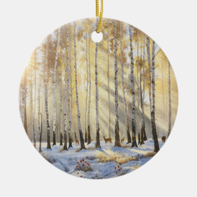 Snowy Deer Birch Ornament (Vorne)