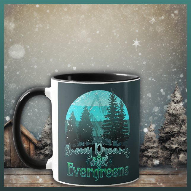 Snowy Dreams und Evergreens Retro Sunset Tasse (Von Creator hochgeladen)