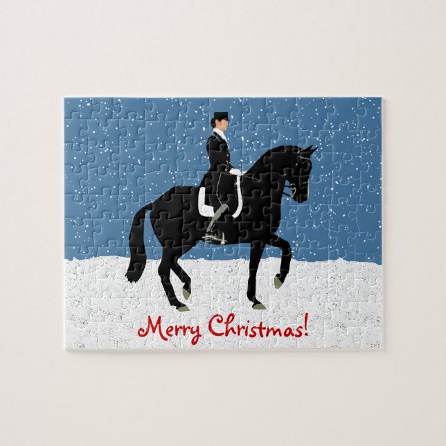 Snowy Dressage Pferd Weihnachten Puzzle (Horizontal)