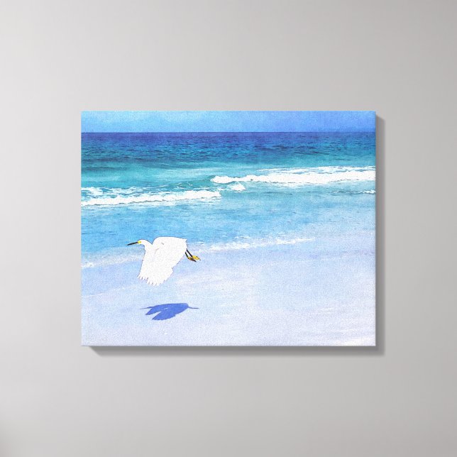 Snowy Egret Coastal Watercolor Leinwanddruck (Vorderseite)