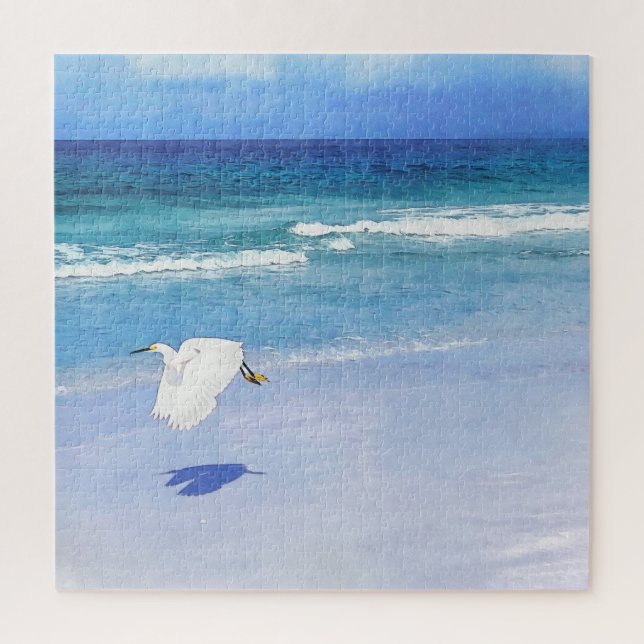 Snowy Egret Coastal Watercolor Puzzle (Vertikal)