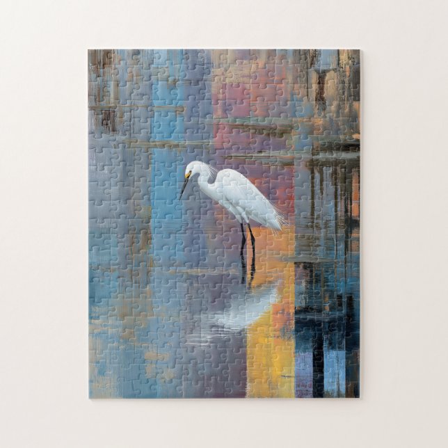 Snowy egret in lake vertical puzzle (Vertikal)