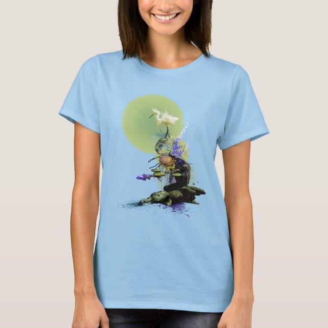 SNOWY EGRET KOI FISH POND SERENITY T-Shirt (Vorderseite)