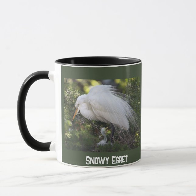 Snowy Egret mit Baby-Tasse Tasse (Links)