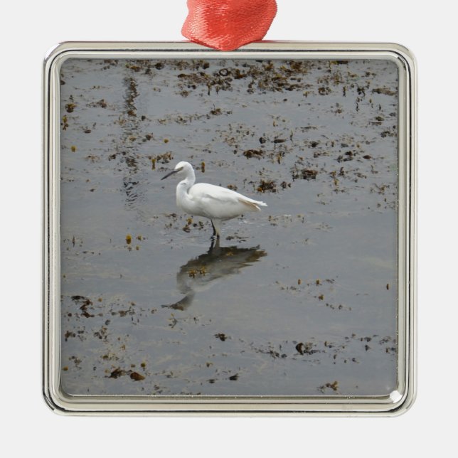 Snowy Egret Ornament Aus Metall (Vorne)