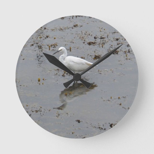 Snowy Egret Runde Wanduhr (Vorderseite)