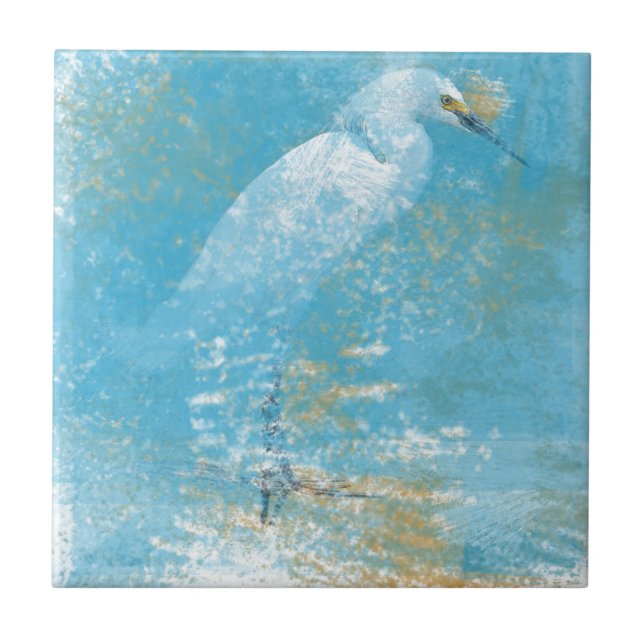 Snowy Egret Small Square Tile Fliese (Vorderseite)