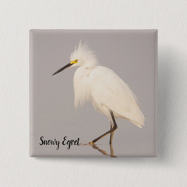 Snowy Egret Walking Button (Vorderseite)