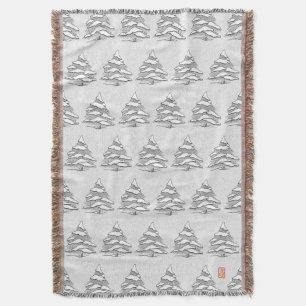 Snowy Evergreen Cotton Throw Blanket Decke
