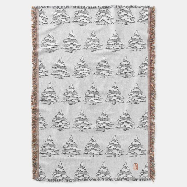Snowy Evergreen Cotton Throw Blanket Decke (Vorderseite Vertikal)