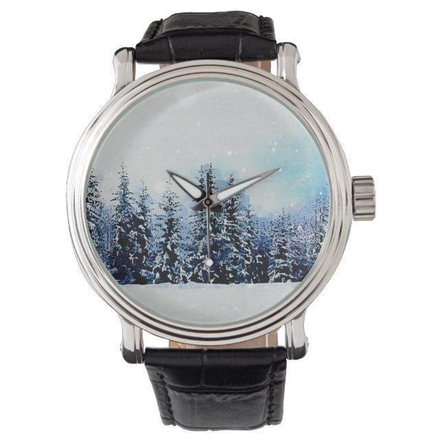 Snowy Evergreen Forest Holiday Christmas eWatch Armbanduhr (Vorderseite)