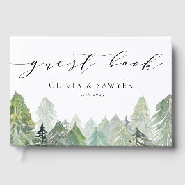 Snowy Evergreen Forest Script Winter Wedding Gästebuch