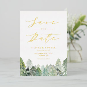 Snowy Evergreen Landschaft Winter Save the Date Folieneinladung