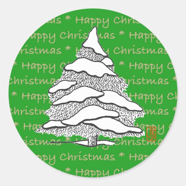 Snowy Evergreen Round Sticker (Vorderseite)