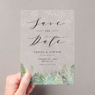 Snowy Evergreen Woodland Winter Save the Date Acryleinladungen