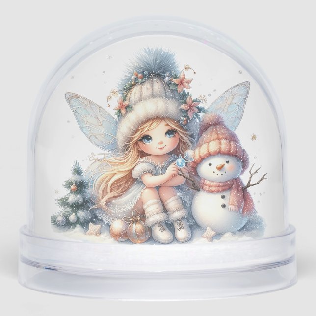 Snowy Fairy & Snowman Holiday Card Schneekugeln (Vorderseite)