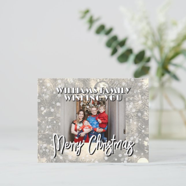 Snowy family picture Christmas Postkarte (Stehend Vorderseite)