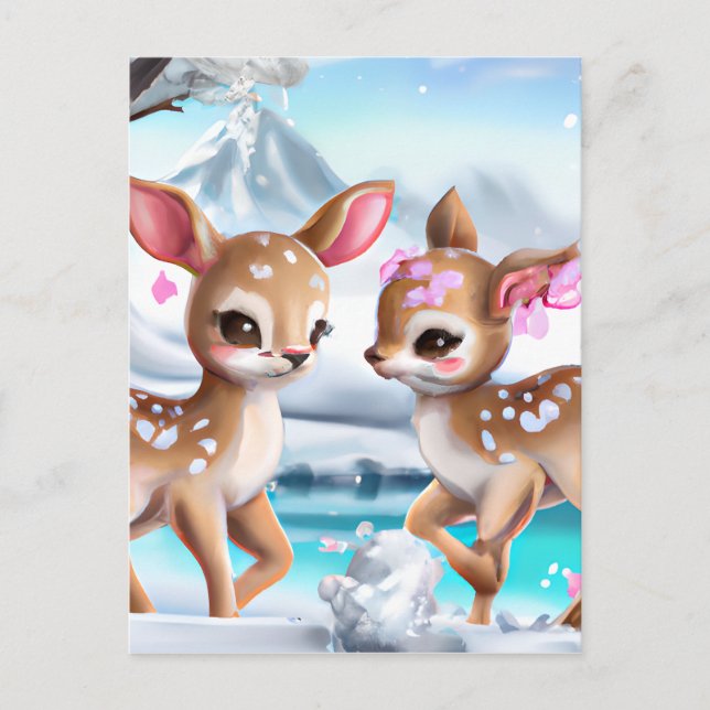 Snowy Fawn Jasing in einer farbenprächtigen Landsc Postkarte (Vorderseite)